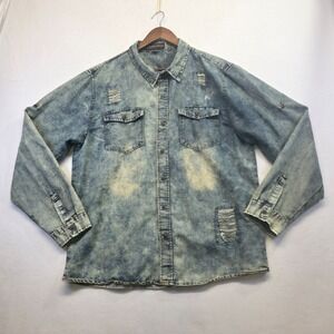 Denim & Rivets Men's Distressed Denim Long Sleeve Button Up Shirt Size XL